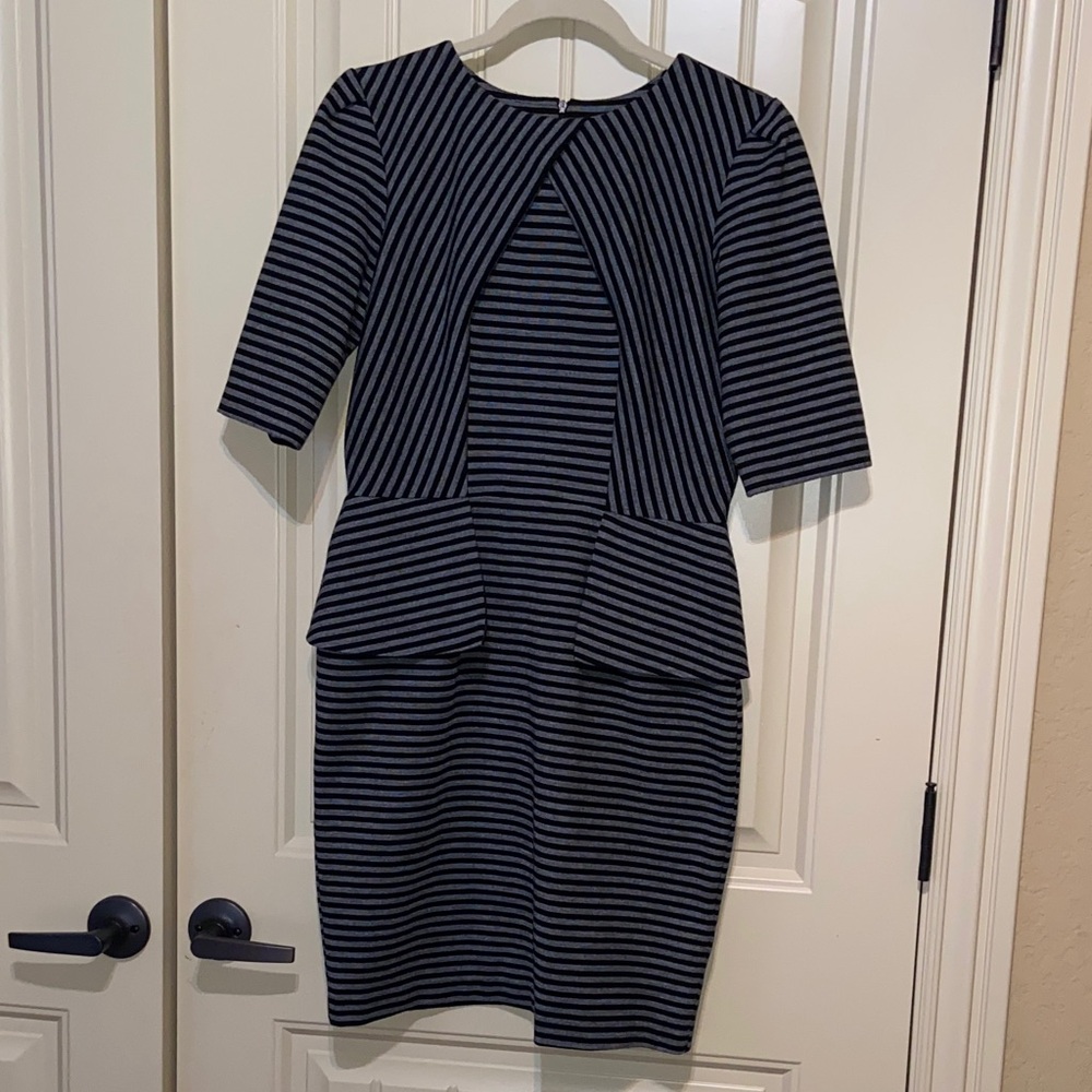 Black and Gray Striped Peplum Dress